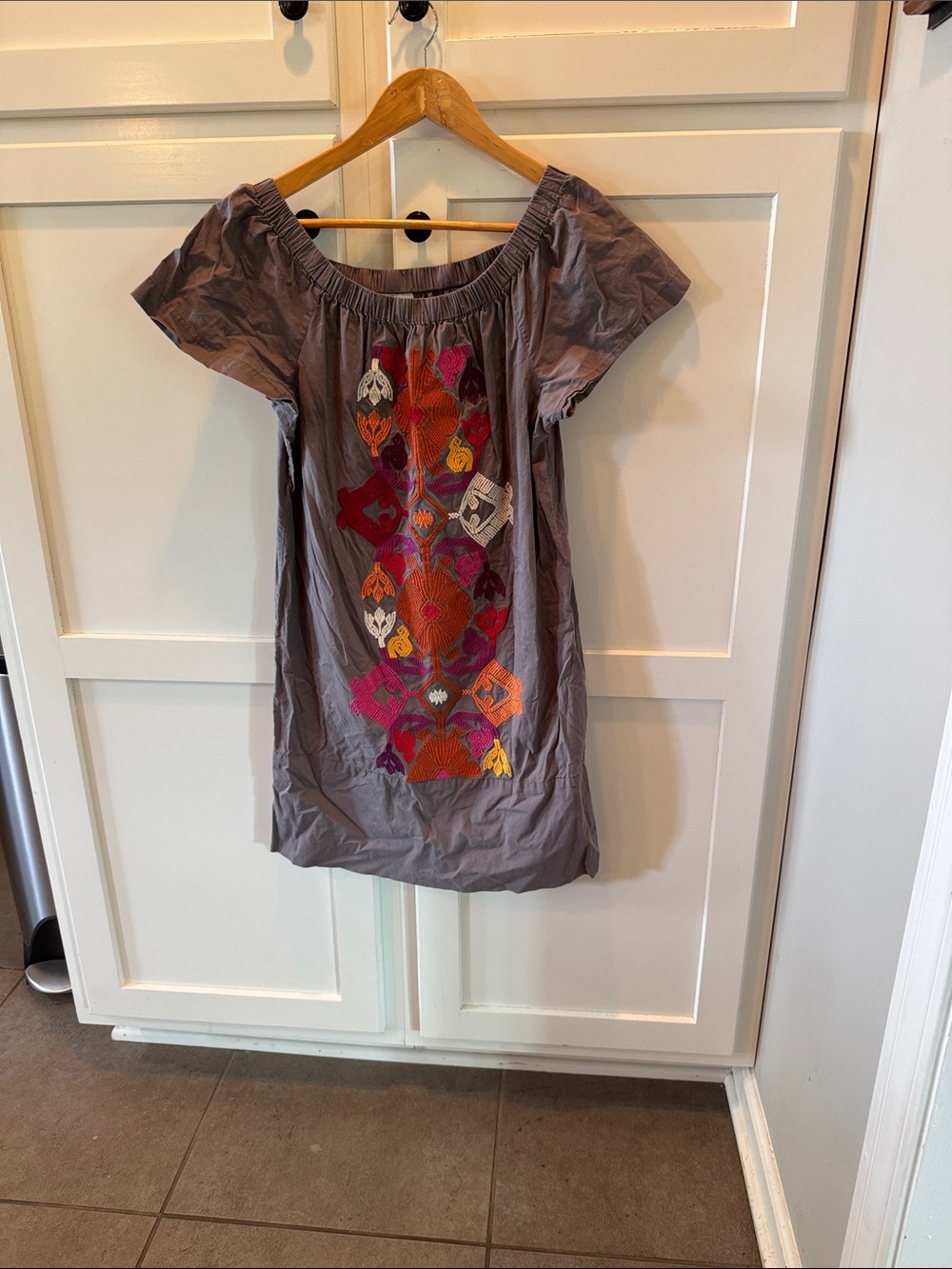 ivy jane Gray Off-Shoulder Mini Dress with Multicolor Embroidery